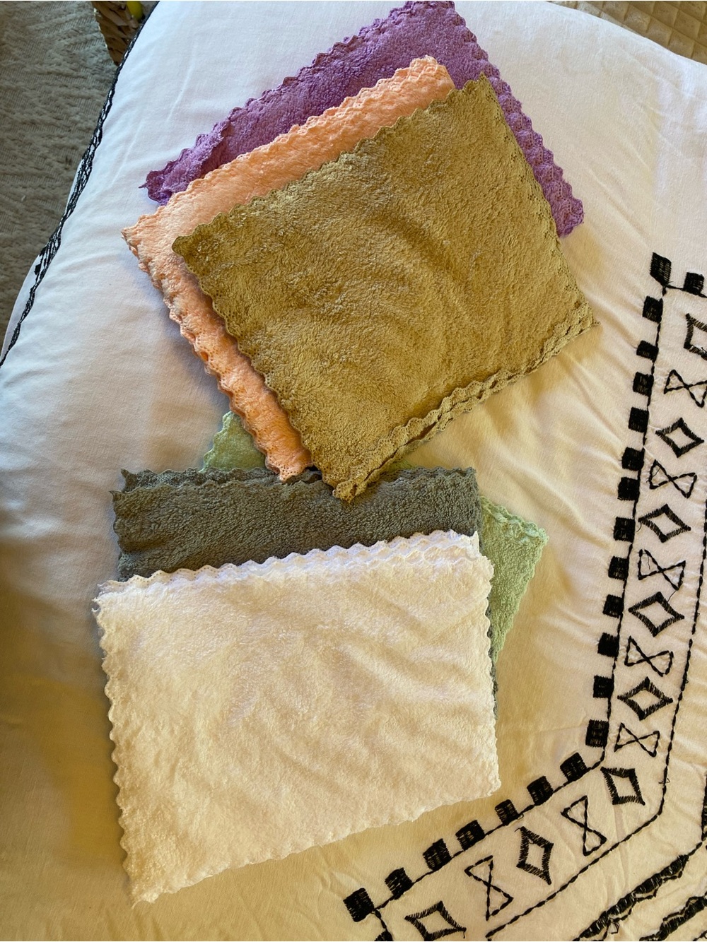 Set of 12 Soft Scalloped Terry Cloth Washcloths — Pastel Multi